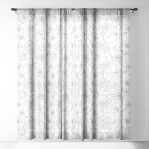 Emanuela Carratoni Line Art Floral Theme Sheer Window Curtain