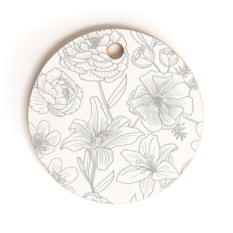 Emanuela Carratoni Line Art Floral Theme Cutting Board Round