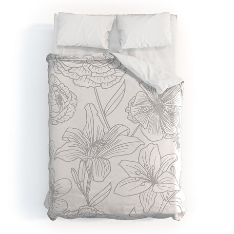 Emanuela Carratoni Line Art Floral Theme Duvet Cover