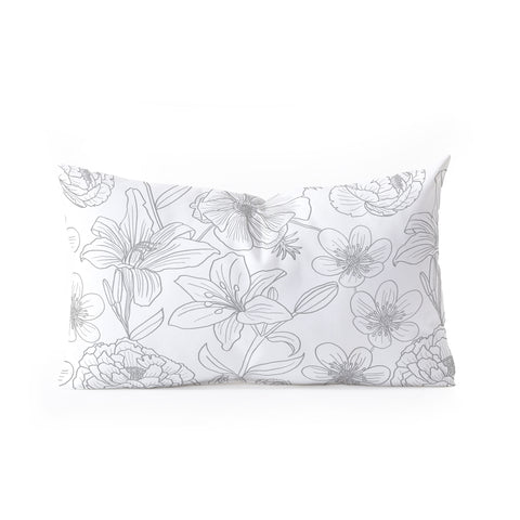 Emanuela Carratoni Line Art Floral Theme Oblong Throw Pillow