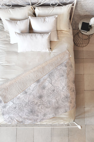 Emanuela Carratoni Line Art Floral Theme Fleece Throw Blanket