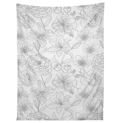 Emanuela Carratoni Line Art Floral Theme Tapestry