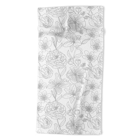 Emanuela Carratoni Line Art Floral Theme Beach Towel
