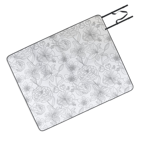 Emanuela Carratoni Line Art Floral Theme Outdoor Blanket