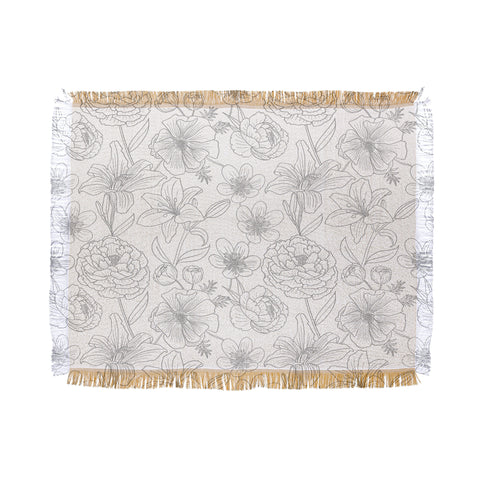 Emanuela Carratoni Line Art Floral Theme Throw Blanket