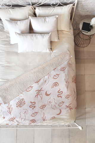 Emanuela Carratoni Line Art Pattern Fleece Throw Blanket
