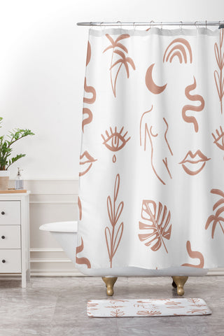 Emanuela Carratoni Line Art Pattern Shower Curtain And Mat