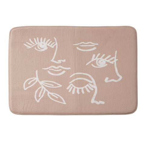 Emanuela Carratoni Line Art Portraits on Pink Memory Foam Bath Mat