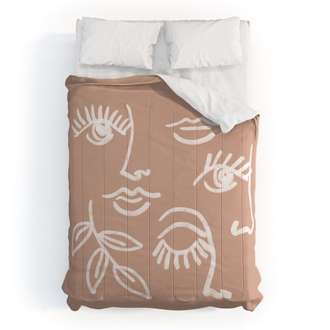 Emanuela Carratoni Line Art Portraits on Pink Comforter