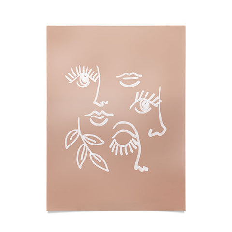 Emanuela Carratoni Line Art Portraits on Pink Poster