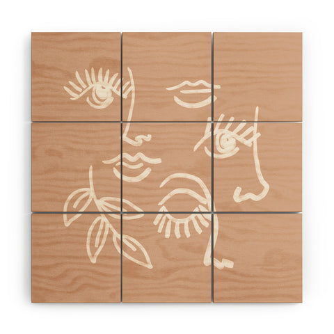 Emanuela Carratoni Line Art Portraits on Pink Wood Wall Mural