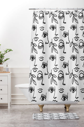 Emanuela Carratoni Line Art Portraits Shower Curtain And Mat