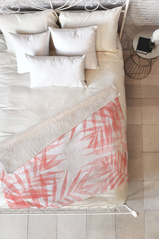 Emanuela Carratoni Living Coral Tropicana Palms Fleece Throw Blanket