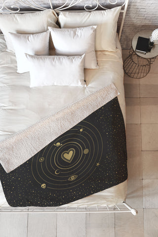 Emanuela Carratoni Love Universe in Gold Fleece Throw Blanket