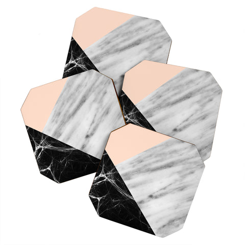 Emanuela Carratoni Marble Collage with Pink Coaster Set