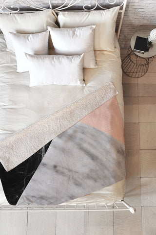 Emanuela Carratoni Marble Collage with Pink Fleece Throw Blanket