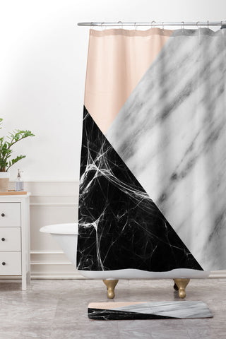 Emanuela Carratoni Marble Collage with Pink Shower Curtain And Mat