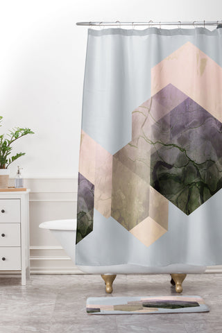 Emanuela Carratoni Marble Geometry Shower Curtain And Mat