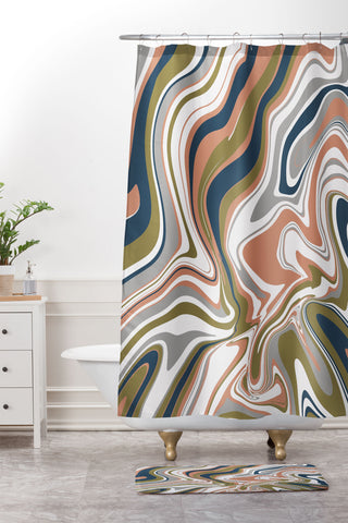 Emanuela Carratoni Marbled Swirls Shower Curtain And Mat