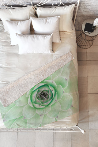 Emanuela Carratoni Mint Succulent Fleece Throw Blanket