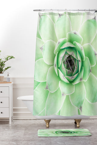 Emanuela Carratoni Mint Succulent Shower Curtain And Mat