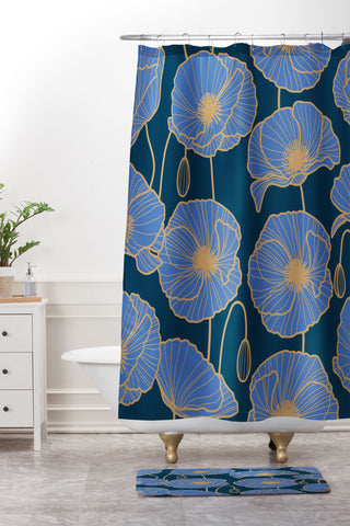 Emanuela Carratoni Moody Blue Garden Shower Curtain And Mat