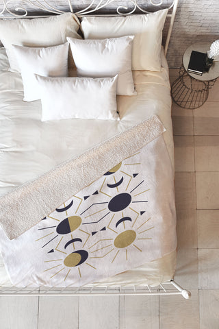 Emanuela Carratoni Moon and Sun on White Fleece Throw Blanket
