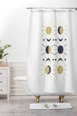 Emanuela Carratoni Moon and Sun on White Shower Curtain And Mat