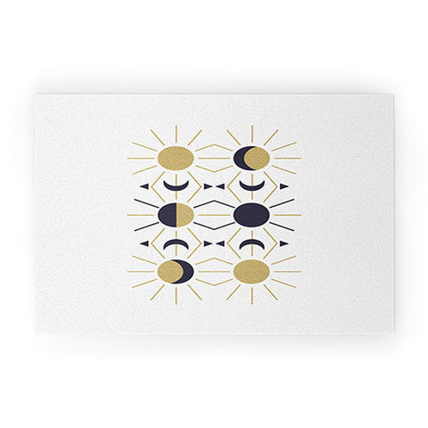 Emanuela Carratoni Moon and Sun on White Welcome Mat