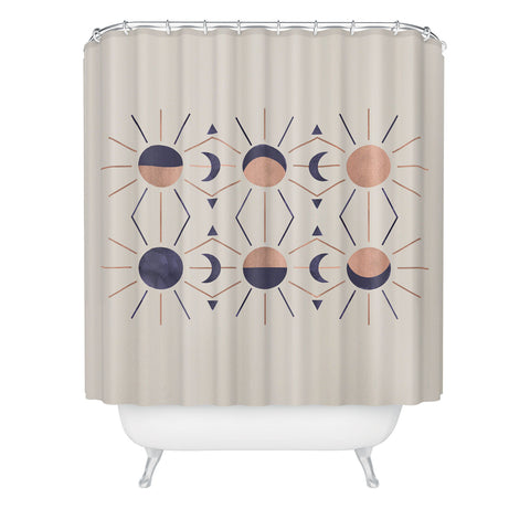 Emanuela Carratoni Moon and Sun Rose Gold Shower Curtain