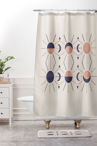 Emanuela Carratoni Moon and Sun Rose Gold Shower Curtain And Mat
