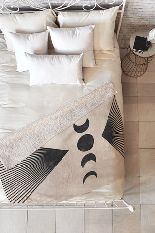 Emanuela Carratoni Moon Phases on Mountains Fleece Throw Blanket