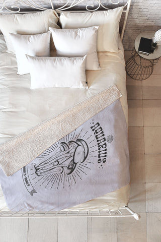 Emanuela Carratoni Mushrooms Zodiac Aquarius Fleece Throw Blanket