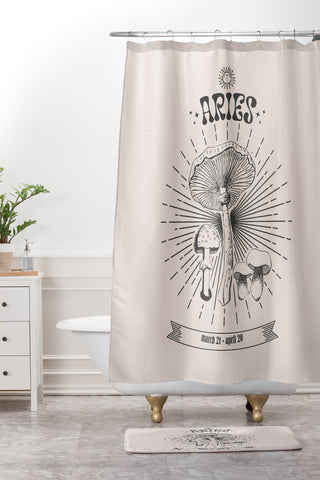 Emanuela Carratoni Mushrooms Zodiac Aries Shower Curtain And Mat
