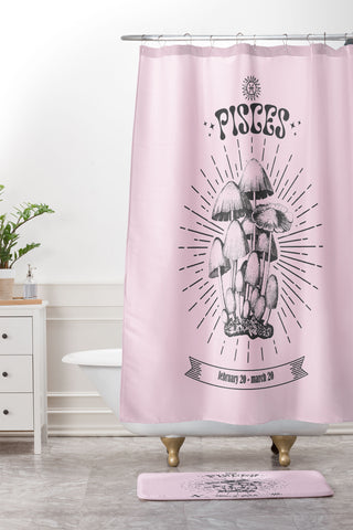 Emanuela Carratoni Mushrooms Zodiac Pisces Shower Curtain And Mat
