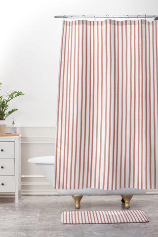 Emanuela Carratoni Old Pink Stripes Shower Curtain And Mat