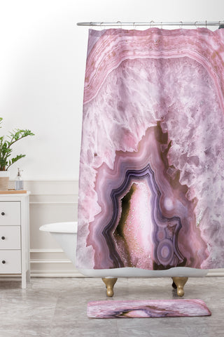 Emanuela Carratoni Pale Pink Agate Shower Curtain And Mat