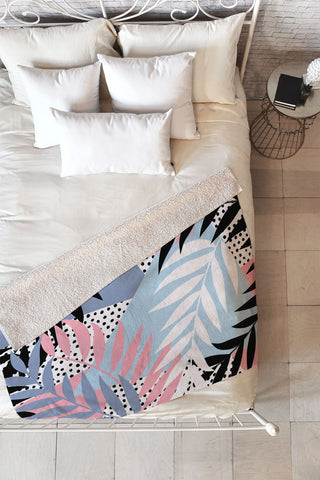 Emanuela Carratoni Palms and Polka Dots Fleece Throw Blanket