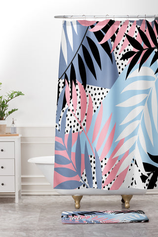 Emanuela Carratoni Palms and Polka Dots Shower Curtain And Mat