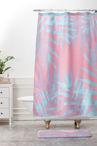 Emanuela Carratoni Pink and Blue Tropicana Shower Curtain And Mat