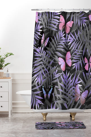 Emanuela Carratoni Pink Butterflies Dance Shower Curtain And Mat
