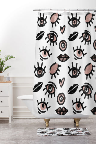 Emanuela Carratoni Pink Eyes Shower Curtain And Mat