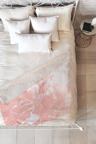 Emanuela Carratoni Pink Marble with White Fleece Throw Blanket