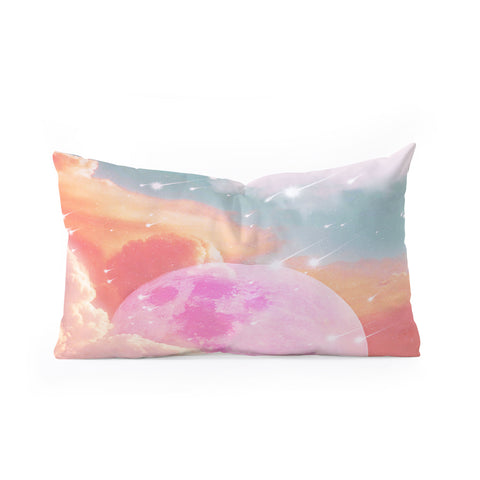 Emanuela Carratoni Pink Moon Landscape Oblong Throw Pillow