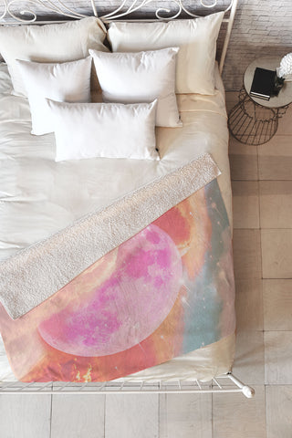 Emanuela Carratoni Pink Moon Landscape Fleece Throw Blanket