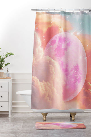 Emanuela Carratoni Pink Moon Landscape Shower Curtain And Mat