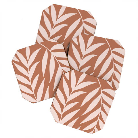 Emanuela Carratoni Pink Palms on Baked Earth Coaster Set