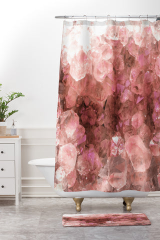 Emanuela Carratoni Pink Quartz Crystals Shower Curtain And Mat