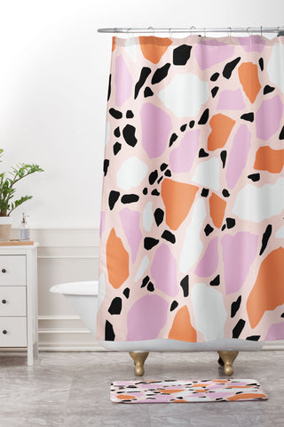 Emanuela Carratoni Pink Shadows Terrazzo Shower Curtain And Mat