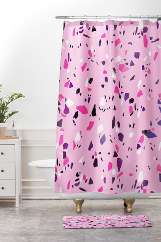 Emanuela Carratoni Pink Terrazzo Style Shower Curtain And Mat
